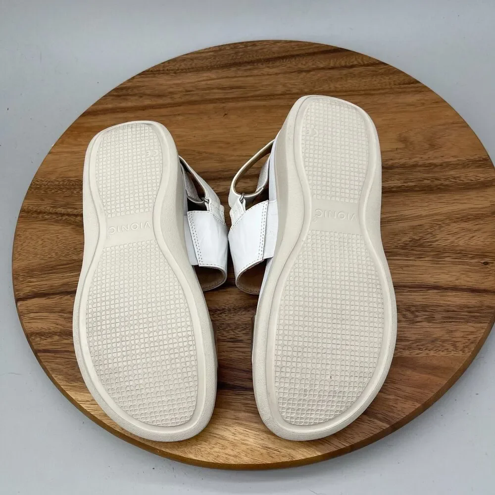 Vionic Karleen Sandals Womens Size 8 White Leather Casual Comfort Walking Shoes